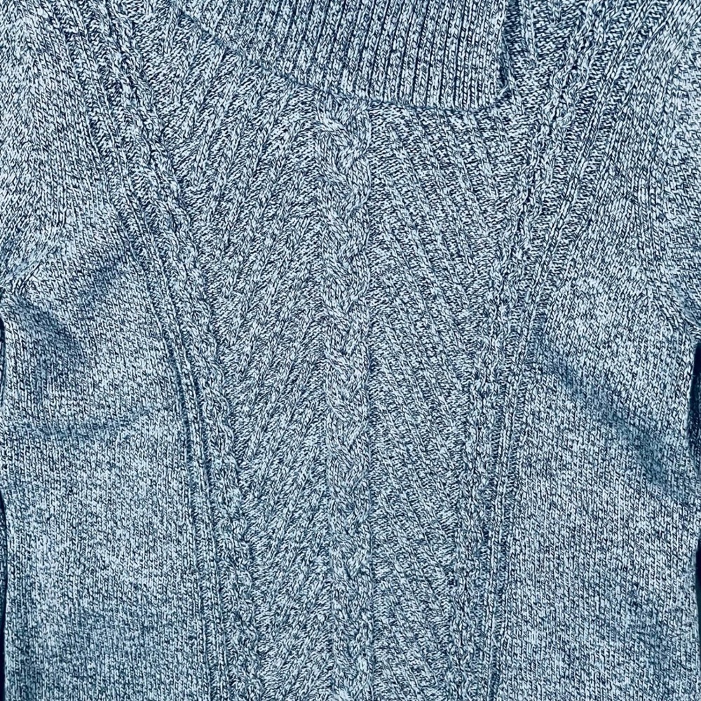 Talbots Womens Medium Blue White Marled Cotton Cable Knit Funnel Neck Sweater - Picture 4 of 8